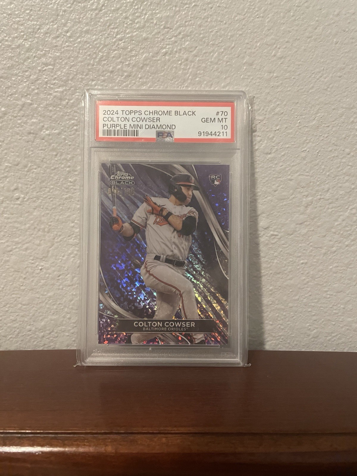 2024 TOPPS CHROME BLACK COLTON COWSER RC #70 PURPLE MINI DIAMOND /150 PSA 10