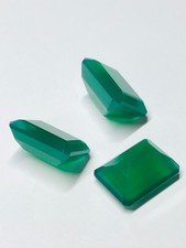 A set of 3 Genuine Gemstone Large Emerald Cut Green Onyx Stones