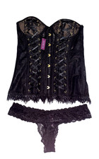 NWT ADORE ME Corset Black Bustier Top MED Boned Padded Lace Shear thong panty