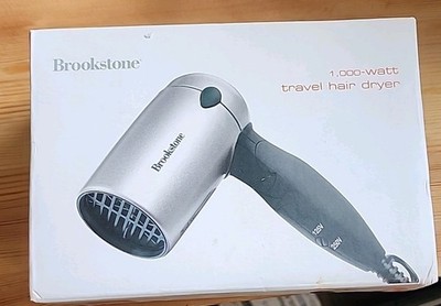 Brookstone 1000Watt Travel Hair Dryer Silver compact New