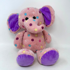 Hugfun Pink Elephant Plush Stuffed Animal Polka Dot Purple Ear Cute Fluffy 10"