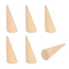 Wood Cone Ring Holder, 6 Pcs Finger Jewelry Display Stand, Wood Color 30x75mm 