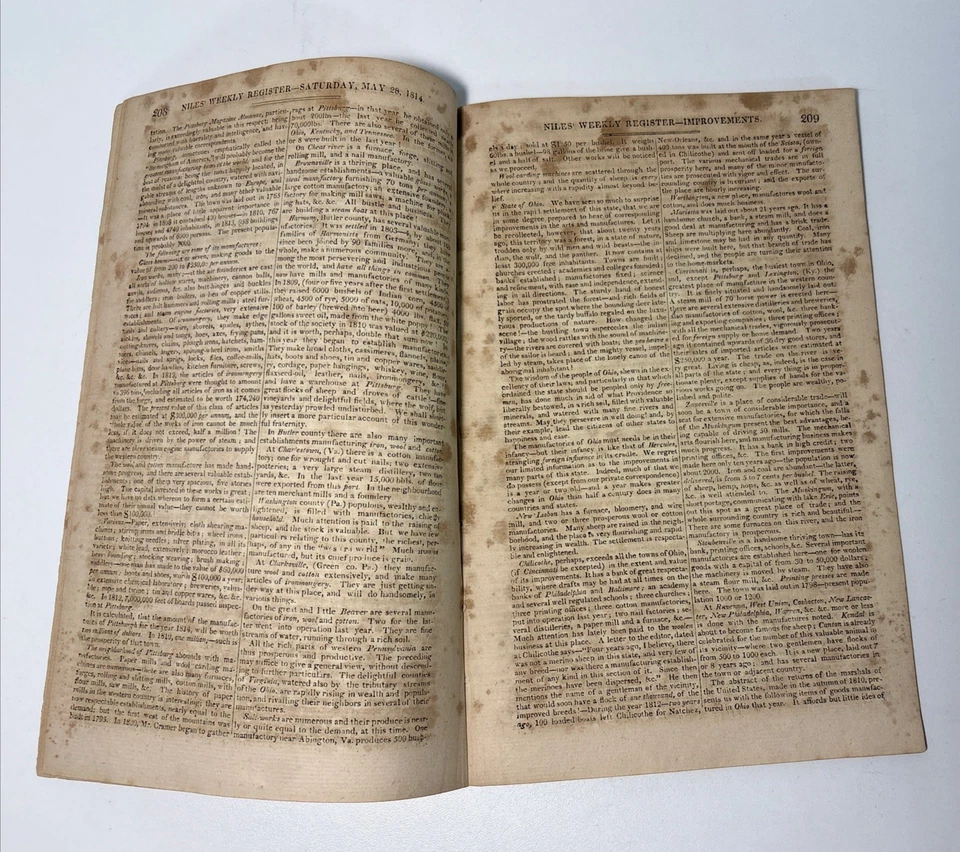 Niles Weekly Register May 28, 1814, JAMES MADISON Letter, War of 1812 Events - Image 4 of 4