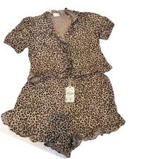 Outfit SetsWomen  sbold leopard print two peice set shorts L and blouse s  New
