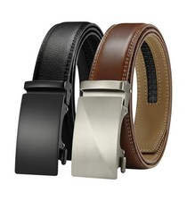 Genuine-Leather Mens Ratchet Belt Belts For Men Adjustable Automatic Buckle