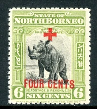 British 1918 North Borneo Red Cross 4¢/6¢ Rhino Sc #B36 Mint I146