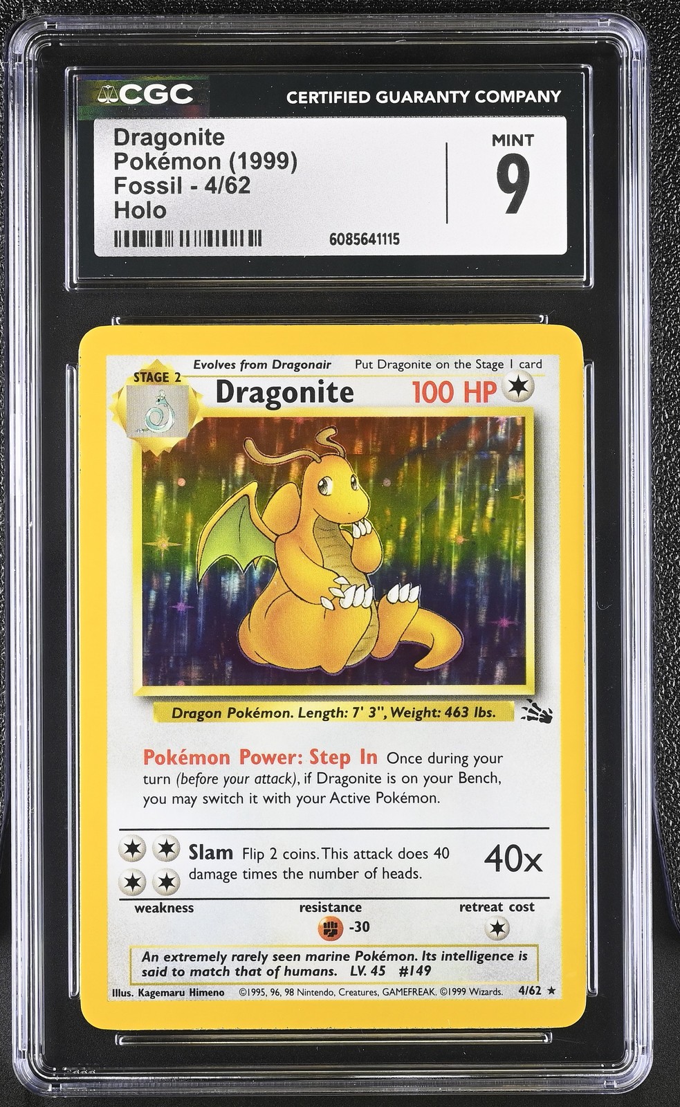 CGC 9 MINT Dragonite 1999 Fossil 4/62 Holo Pokemon Card