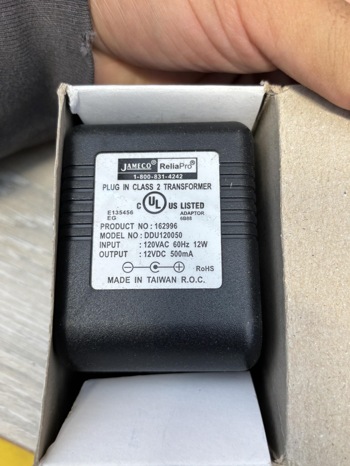 Jameco ReliaPro AC Adapter 12VDC 500mA Plug In Power Supply Model DDU120050