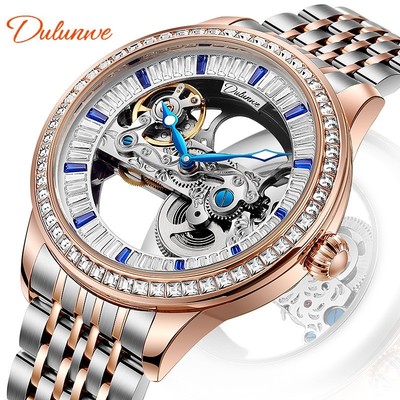 Men s Luxury Dual-Sided Transparent Skeleton Automatic Mechanical Steel Business