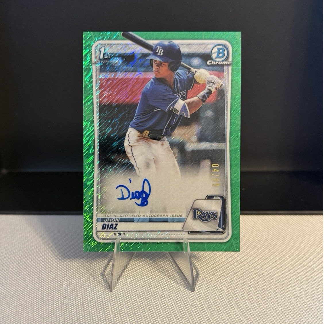 2020 Bowman Chrome Jhon Diaz Green Shimmer Auto Rays /99
