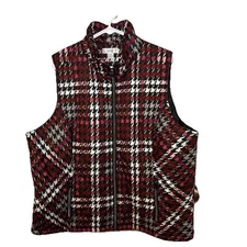 CJ Banks Womens Vest 2X Multicolor Full Zip Zipper Pockets Houndstooth Casual