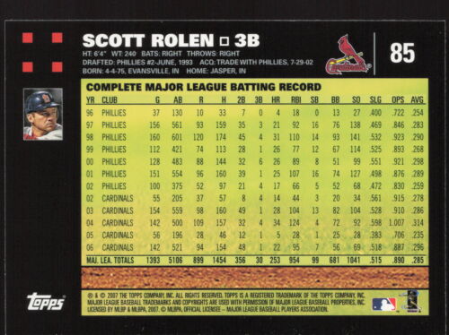 2007 Topps #85 Scott Rolen St. Louis Cardinals - Picture 2 of 2