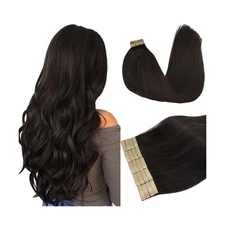 DOORES Dark Brown Remy Tape in Human Hair Straight Skin Weft Natural Hair Ext...