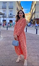 ZARA Long Embroidered Dress Burnt Orange Low Back Size Large (H11)