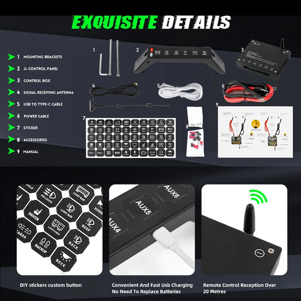 COLIGHT 6 Gang Grab Handle Switch Panel Fit Jeep Wrangler JL 2018-2023 Gladiator - Image 3 of 4