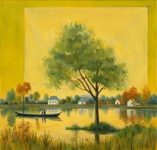 Digital painting of Art In Heart , Boat on the river, AI Art, Art In Heart