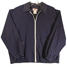 Vintage GW Division of Graff Women s M Navy Polka Dot Jacket Full Zip USA MADE