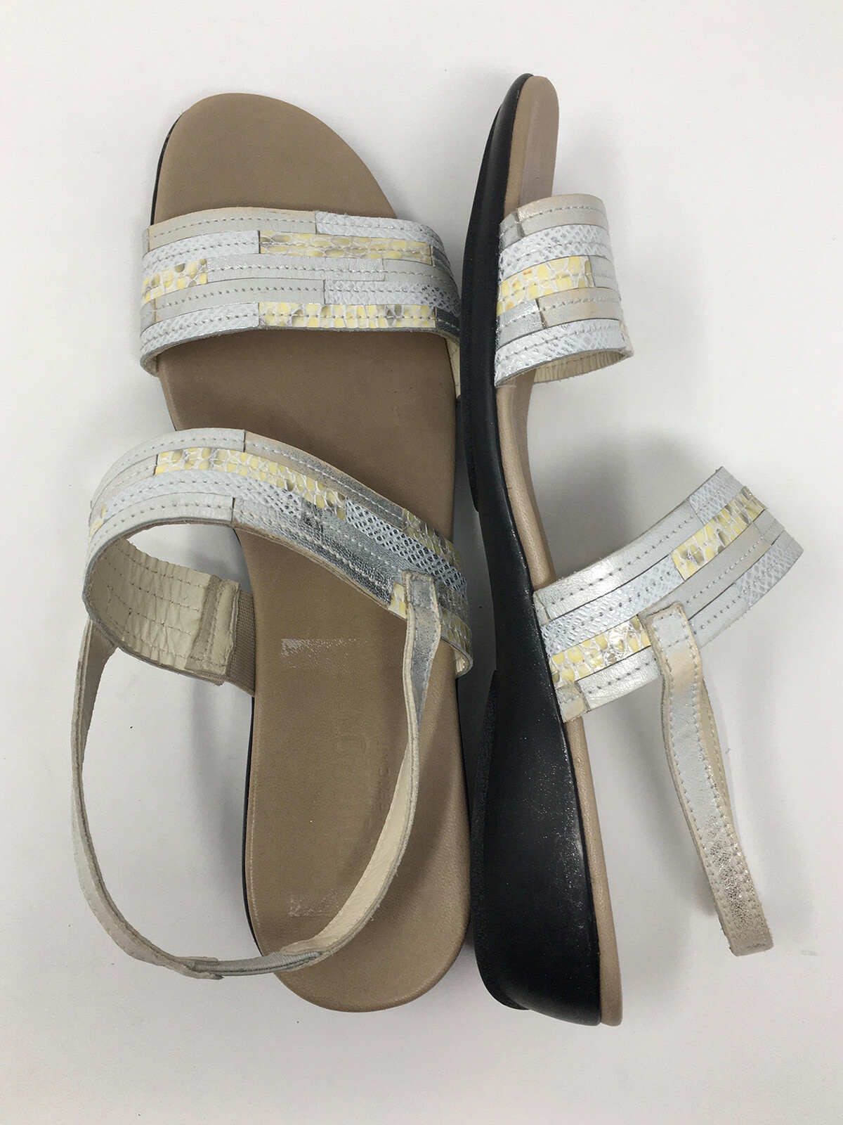 Munro Size 11 Ivory Leather Patchwork Strappy Ank… - image 2