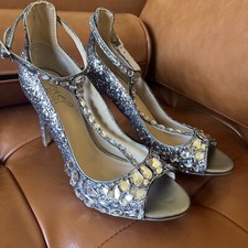 Jewel Badgley Mischka Conroy Metallic Glitter Evening Shoe 8 085ap Heels
