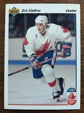 ERIC LINDROS, 1991-92 UPPER DECK CANADA CUP ROOKIE CARD #9, w/GRETZKY on BACK
