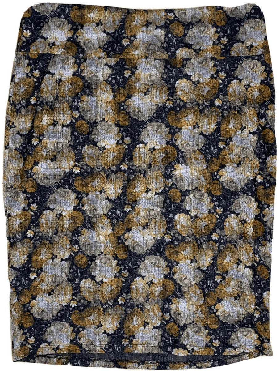 LuLaRoe Womens Skirt Cassie 3XL 3X XXXL Black Brown Golden Floral Pencil NEW