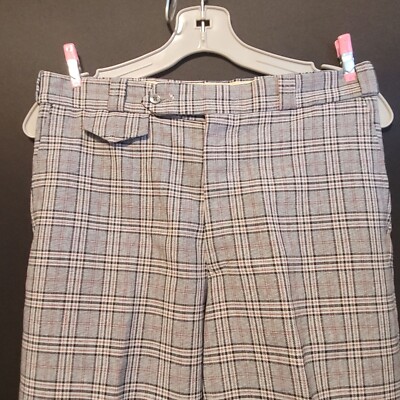 Vintage Plaid Slacks Trousers 70s Retro Black Red Blue 30x32 Flare