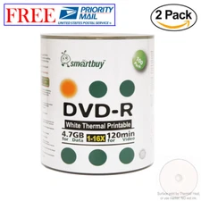 200 Pack Smartbuy DVD-R 16X 4.7GB 120M White Thermal Printable Disc Everest Comp