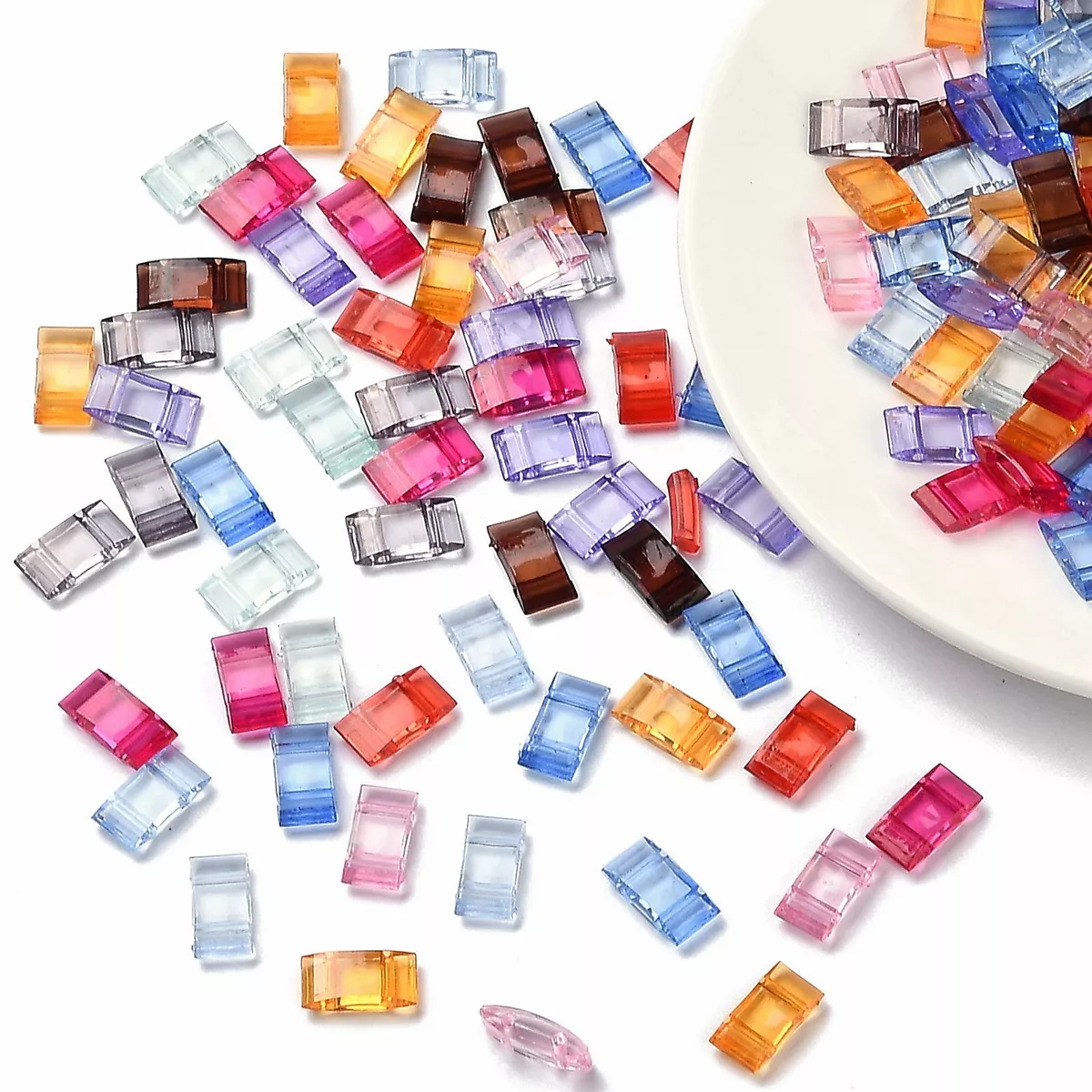100x Acrylic Carrier Beads Multi Strand Links Rectangle Mixed Color 17x9mm