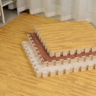 96sq Wood Interlocking Foam Tiles Faux Hardwood Floor Exercise Mat f Home Office - image 1 of 4