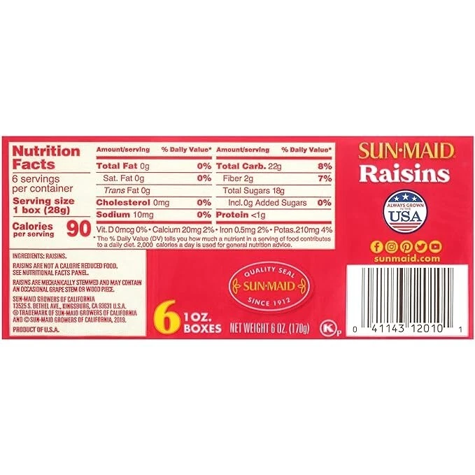 Sun-Maid Raisins Seedless, 1oz - 6 CT (2 PACKS) - FREE SHIPPING - Image 3 of 3