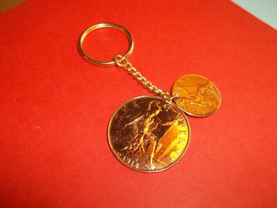 PENNY & FARTHING COINS - GOLD ANHÄNGER SCHLÜSSELRING/KETTE - BRITANNIA - 1915 bis 1936
