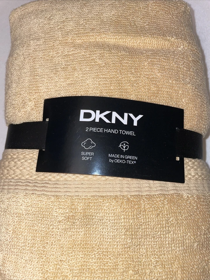 DKNY Juego de 2 TOALLAS DE MANO Amarillas Sólidas 100% Algodón Verano Casa de Playa NUEVO A14 Foto 4 de 4
