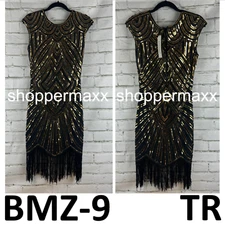 BABEYOND Women's Flapper Dresses 1920s Beaded Fringed Great Gatsby Dress BLACK S
