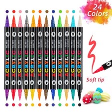 🎁24 Colours Dual Tips Acrylic Paint Marker Pens Fine Liner Pens Crafts Art Gift