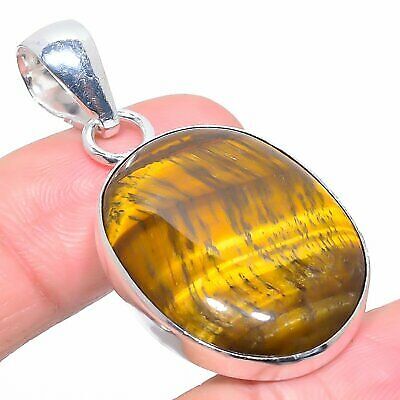 Natürlicher hübscher Tigerauge Edelstein 925 Sterlingsilber Geschenk Anhänger 1,89'' Geschenk I0