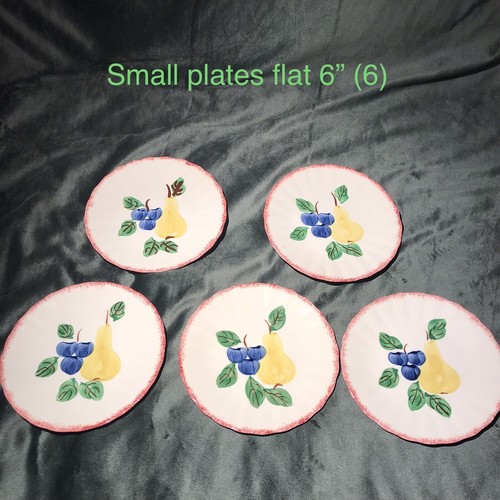 19 BLUE RIDGE Southern Potteries FRUIT SALAD plates pear plums apple Pink Edge - Picture 16 of 23