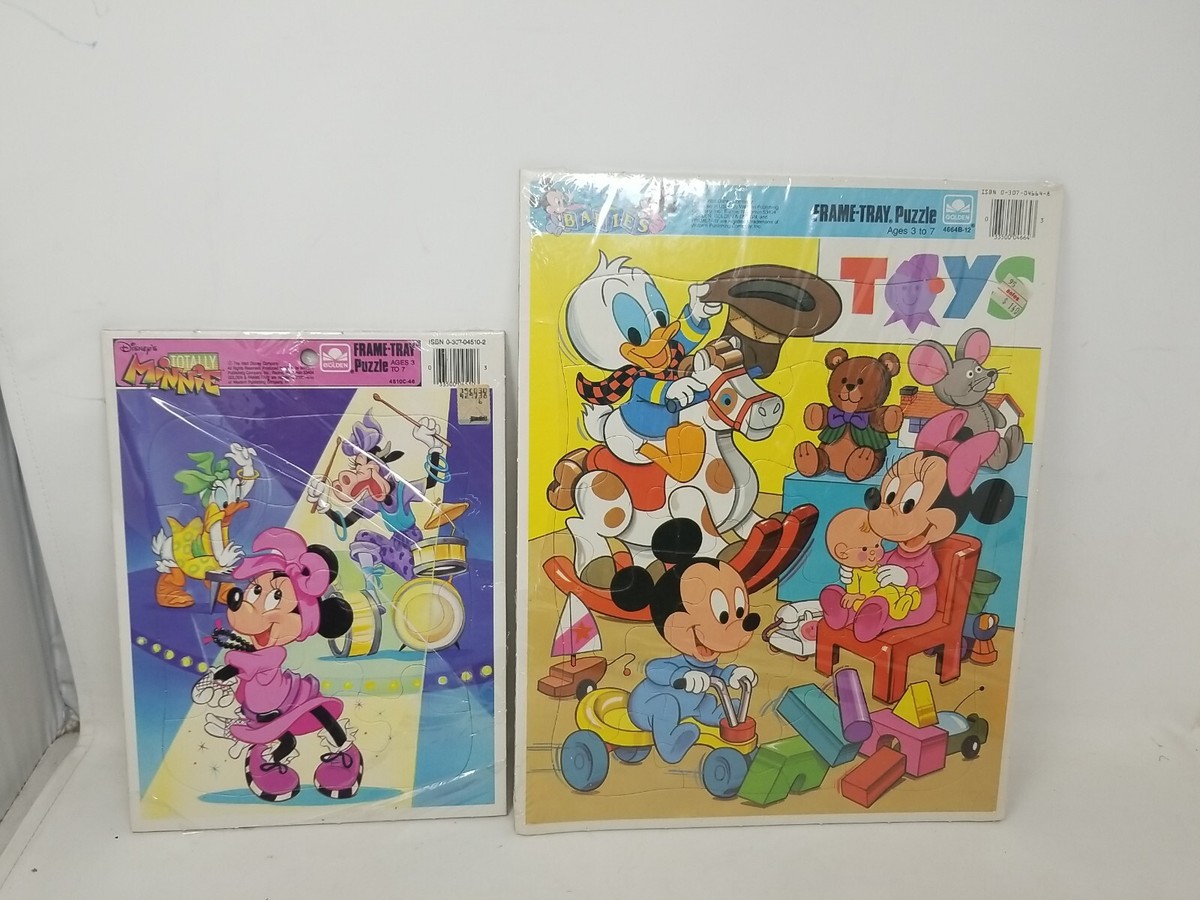 2x Vintage DISNEY BABIES 24 pc Golden Frame Tray Puzzle