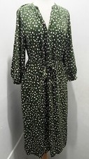 Whistles Spotted Print Dress UK 14 EU 42 US 10 Green Long Belted Pockets Slits