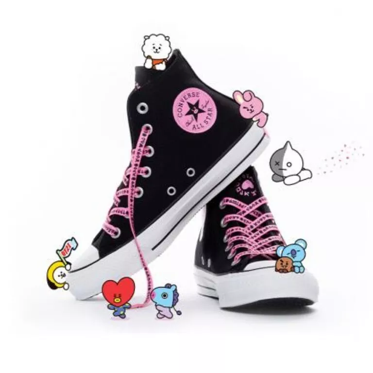 BT21 x Converse hi cut Sneaker with wearable sticker BTS ALL STAR 100 black  pink