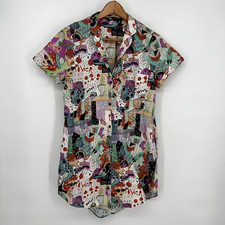 Zara Dress Womens Extra Small Multicolor Pop Art Button Up Shirtdress All Over
