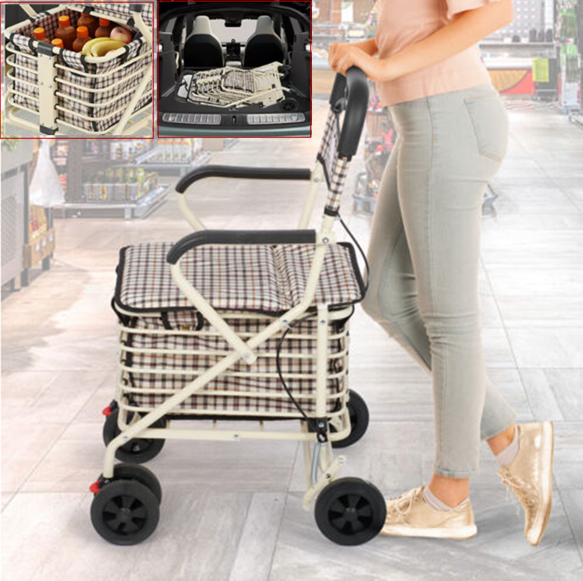 Shopping Trolley on Wheels Portable Folding Elderly Shopping Cart