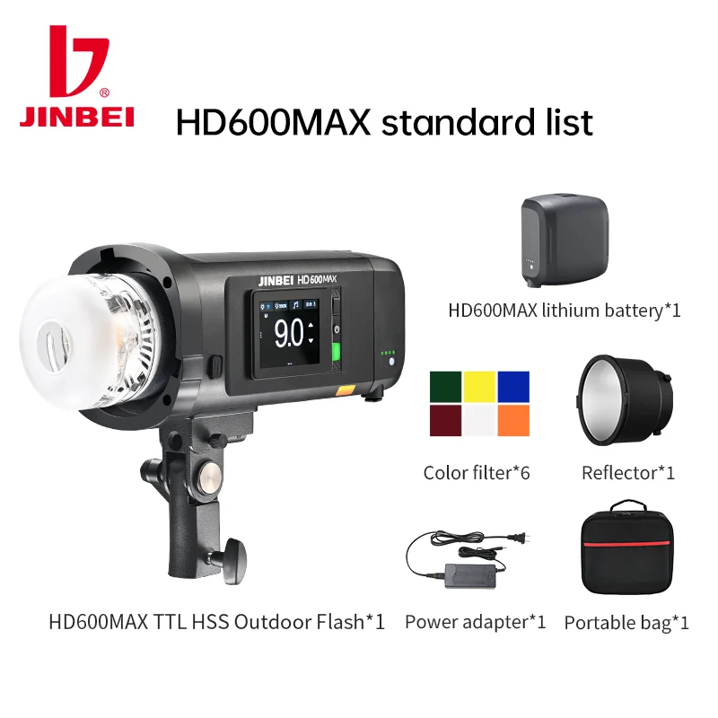 JINBEI HD600MAX 600Ws TTL HSS Outdoor Flash Portable 40W Bi-Color Modeling Light