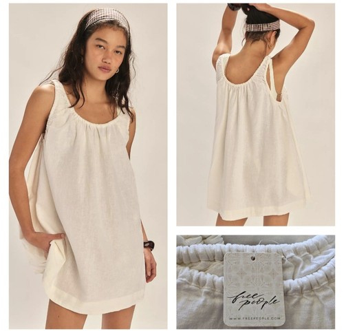 Free People Free-est Amanda Cotton-Linen Mini Dress Ivory Size Small NWT $68