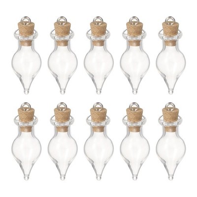 10 Pcs Small Single Point Mini Glass Bottles with Cork Stopper, Transparent