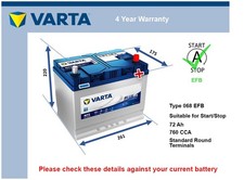 EFB Battery fits INFINITI Q50 3.0 3.5 2.2D 2013 on Stop Start Varta 068 EFB New