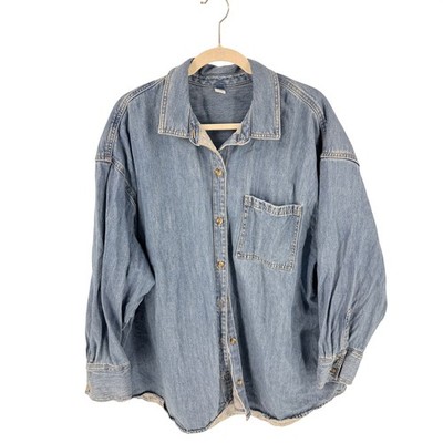 Old Navy Denim Shirt Light Wash 2X Oversized Button Down Heavy Cotton Capsule