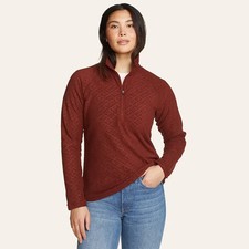 Eddie Bauer Fast Fleece Sweater Women's Size Medium Brown Raglan Sleeve 1/4-Zip