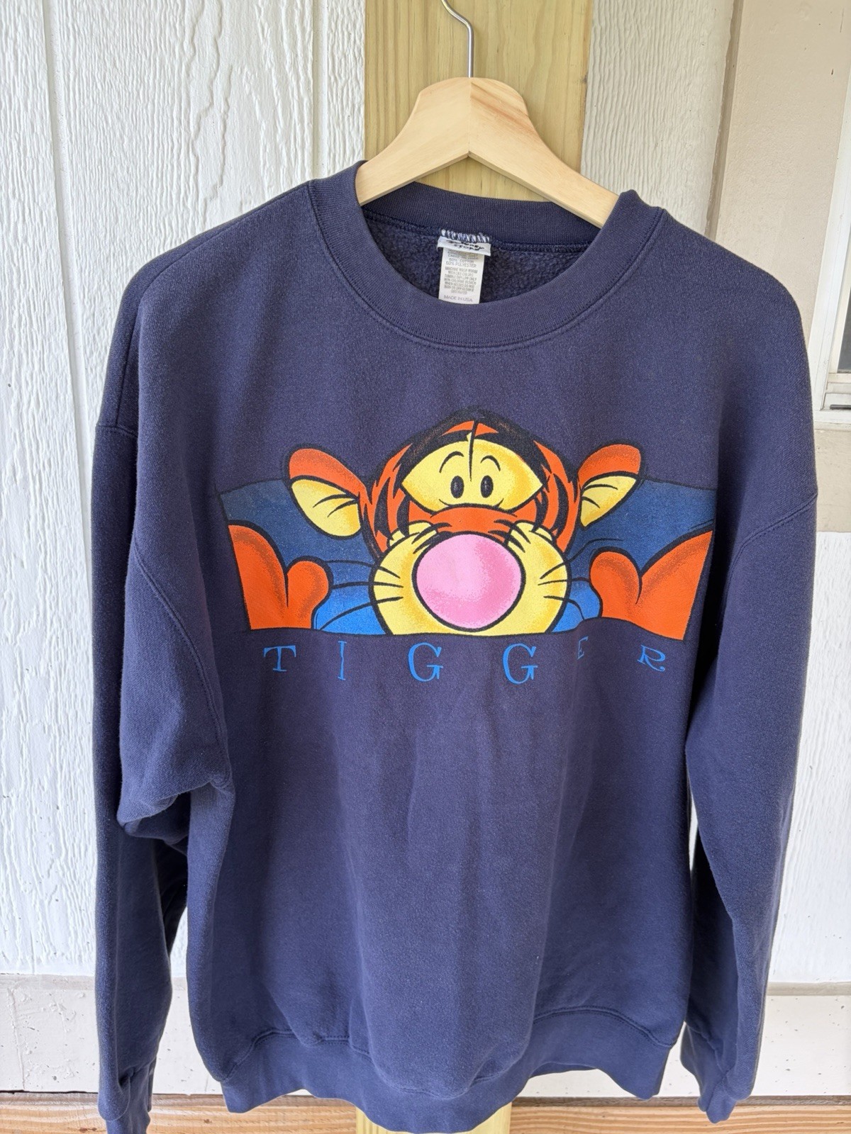 Vintage 90s The Disney Store Tigger Graphic Crewneck Pullover Sweatshirt L Blue