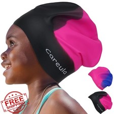 2 Pack Kids Swim Cap Long Hair Silicone Waterproof Ages 3-15