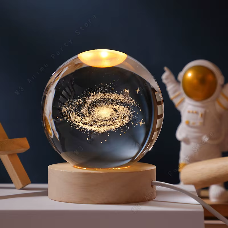 3D Crystal Ball Night Light LED Galaxy Lamp Moon Planet Kids Gift UK